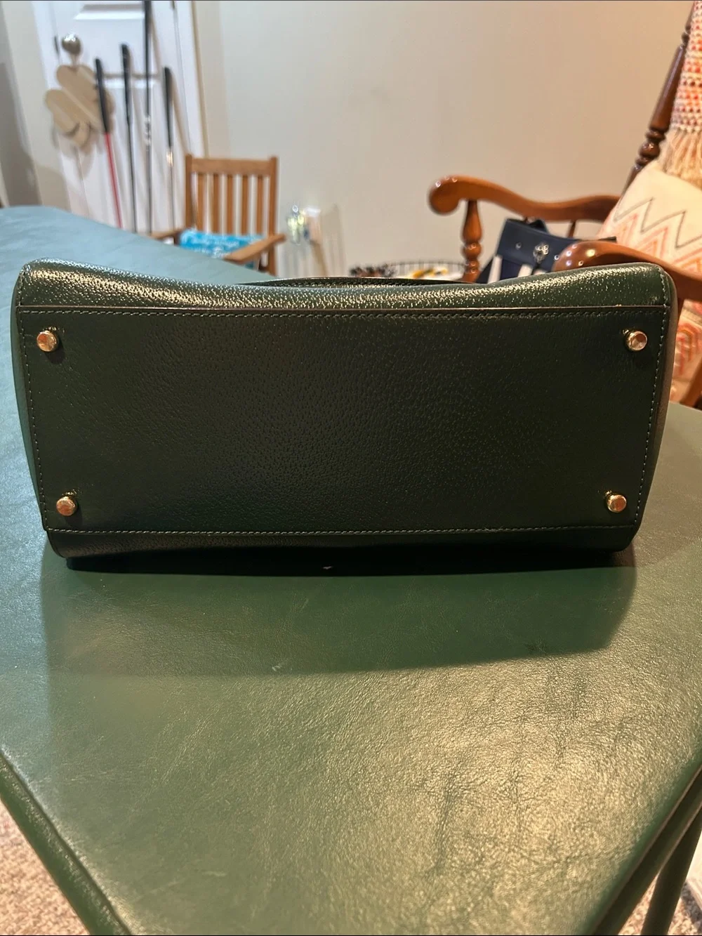 kate spade Dark Green Leather Shoulder Tote with Gold Hardware
